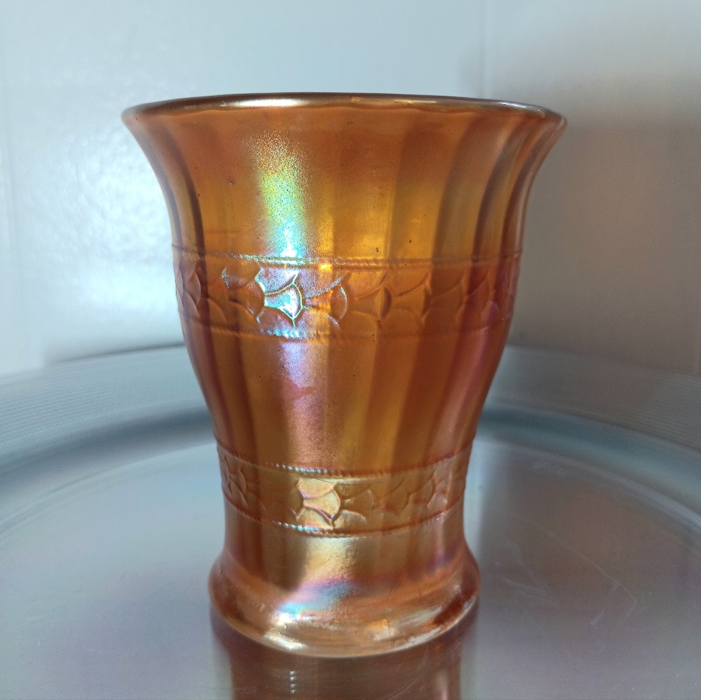 Antique Fenton Marigold Glass Art Tumbler Carnival Scales Ca 1907